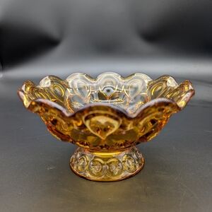 Amber Moon & Star Pedestal Compote Candy Dish EAPG L.E. Smith Glass